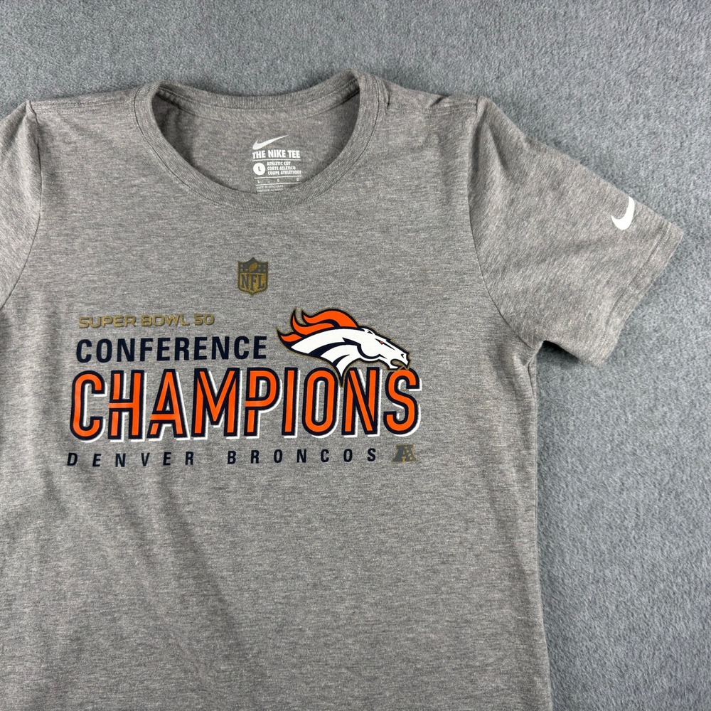 Denver Broncos NFL Nike Dri-Fit Gray T-Shirt Women's L Athletic Cut Super Bowl